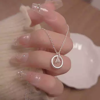 ANENJERY Геометрическое круглое ожерелье с цветком для женщин, высококачественное, легкое, роскошное, стильное, универсальное, цепочка на ключицу, ювелирное изделие в подарок белый