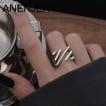 ANENJERY Геометрическое полое многослойное открытое кольцо для женщин Уникальный модный нишевый дизайн ювелирных изделий Оптовая продажа R368 белый