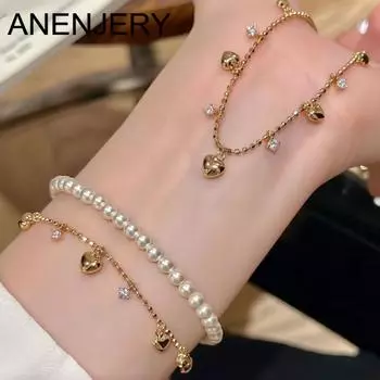 ANENJERY Glod Серебряный Цвет Бусины Цепочка Звезда Цирконий Капля Воды Сердце Браслет для Женщин Модные Ювелирные Изделия Подарок Оптовая Продажа