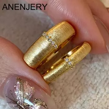 ANENJERY Gloden Серебряное атласное кольцо с цирконием для женщин Изысканный винтажный комплект колец, подходящие друг другу ювелирные аксессуары