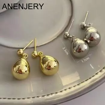 ANENJERY глянцевые большие круглые серьги-гвоздики с каплями воды для женщин, хип-хоп, праздничные, модные украшения, аксессуары в стиле панк