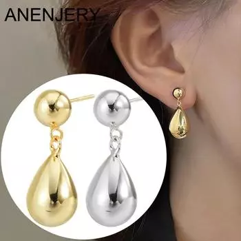 ANENJERY глянцевые серьги-гвоздики с иглами и каплями воды для женщин, водонепроницаемые серьги-гвоздики индивидуального дизайна, вечерние ювелирные аксессуары