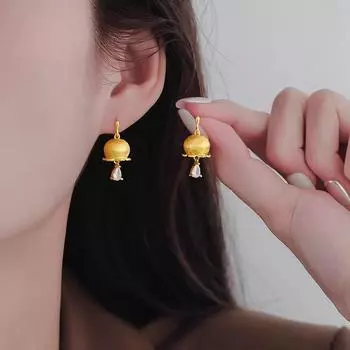 ANENJERY Серьги-подвески Golden Bell Orchid Water Droplet Zircon, женские винтажные, изысканные, нишевые, высокого класса, маленькие серьги-фонарики, ювелирный подарок золотой