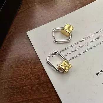 ANENJERY Golden Silvery Contrasting Geometric Texture Square Hoop Earrings for Women Exquisite Fashionable Party Jewelry Gifts золотой