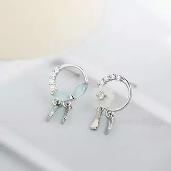 ANENJERY Голубой циркон Геометрические листья Цветочные серьги для женщин Свежие очаровательные милые ювелирные изделия подарок другу серебряный