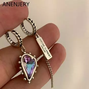 ANENJERY Хип-хоп Большие Серьги Сердце Темперамент Асимметричные Серьги Кисточки для Женщин Уличная Мода Ювелирные Изделия Подарок серебряный