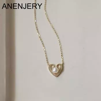 ANENJERY искусственный жемчуг, романтическое ожерелье с подвеской в форме сердца для женщин, винтажное ожерелье с персиковым сердечком и воротником, свет, роскошные ювелирные изделия