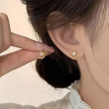 ANENJERY изысканные полые серьги-гвоздики с имитацией жемчуга для женщин, нишевые темпераментные серьги, ювелирные аксессуары