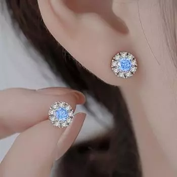 ANENJERY Элегантные синие круглые серьги-гвоздики в форме воды с цирконом и сверкающими блестящими украшениями из циркона для женщин