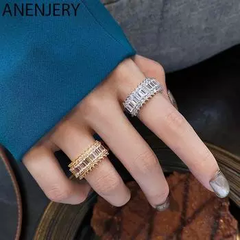 ANENJERY Кольца с микроцирконом, женские ретро-модные роскошные блестящие открытые кольца для пар, подарки Resizable серебряный