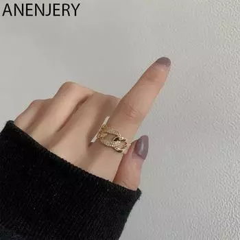 ANENJERY Кольцо-цепочка с микроцирконом, женское роскошное золотое открытое кольцо, оптовая продажа Resizable золотистый
