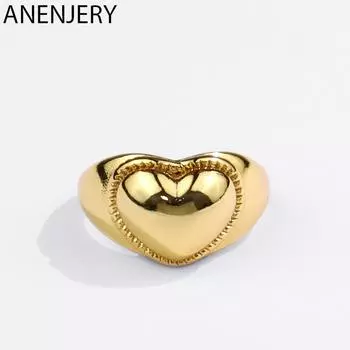 ANENJERY кольцо для женщин, гладкие кольца в форме сердца, регулируемые вечерние ювелирные изделия, оптовая продажа Resizable серебряный