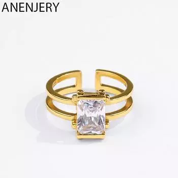 ANENJERY кольцо с цирконом для женщин, квадратное золото с CZ, романтические ювелирные изделия, обручальные кольца, подарки Resizable
