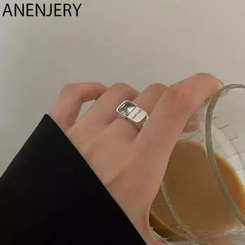 ANENJERY Кольцо с квадратным цирконом на указательном пальце Регулируемые кольца в стиле хип-хоп Resizable белый