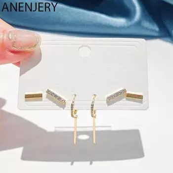 ANENJERY, комплект из 6 серег с одинарным цирконием, женские простые повседневные золотые обручи золотистый