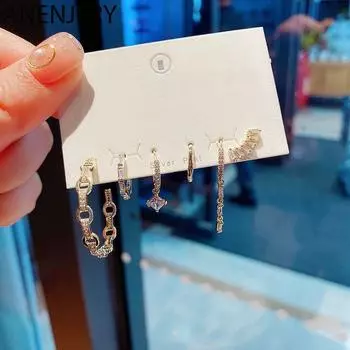 ANENJERY комплект серег-колец для женщин, роскошный геометрический циркон, комплект из 6 серег, ювелирные изделия, новинка 2022 года