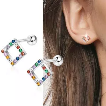 Anenjery Красочные Цирконовые Полые Квадратные Серьги Для Женщин Модные Милые Серьги Ювелирные Изделия