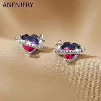 ANENJERY красочные серьги-гвоздики со звездами и сердечками, женские новые легкие серьги-пусеты роскошного дизайна, универсальные серьги с цирконом