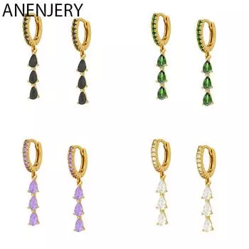 ANENJERY красочные серьги-кольца с цирконием для женщин, великолепные серьги-капли с кисточками, темпераментные ювелирные аксессуары розовый