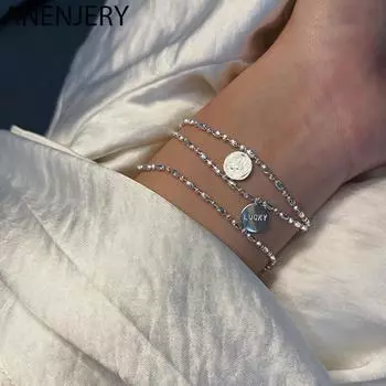 ANENJERY круглый браслет-монета для женщин матовый браслет-цепочка из бусин на удачу блестящие летние украшения новые