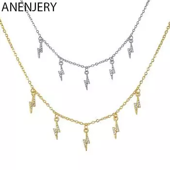 ANENJERY кубический циркон, кулон с геометрической волной, ожерелье с кисточкой, женское колье из 18-каратного золота, посеребренного медного колье, цепочка на ключицу 40cm add 5cm золотой