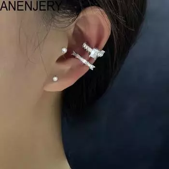 ANENJERY квадратные серьги-клипсы с цирконием без отверстий для ушей, серьги для женщин, ювелирные изделия в стиле хип-хоп, вечерние аксессуары, манжеты для ушей, 1 шт.