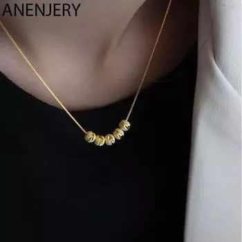 ANENJERY Love Heart круглые бусины кулон ожерелье для женщин легкая роскошная цепочка на ключицы блестящие аксессуары серебряный