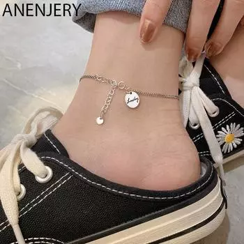 ANENJERY Lucky Letter ножной браслет для женщин геометрический диск браслет летние украшения 2022 новинка 2022