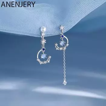ANENJERY Луна Звезда Асимметричные серьги-подвески для женщин Нежные модные украшения для вечеринок Подарок на Рождество