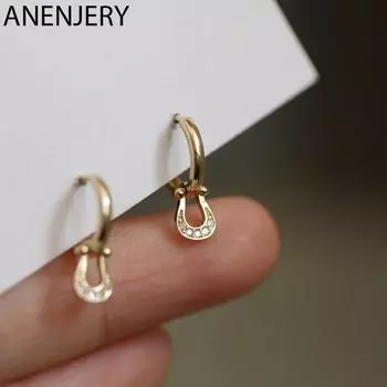 ANENJERY маленькие цирконовые серьги-кольца в форме подковы для женщин, простые повседневные аксессуары с французской пряжкой для ушей золотой