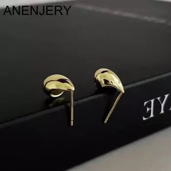 ANENJERY маленькие глянцевые серьги-гвоздики в виде капель воды для женщин, модные серьги-гвоздики с индивидуальным дизайном, вечерние ювелирные изделия, подвески серебряный