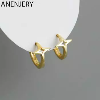 ANENJERY Маленькие серьги-кольца с крестом и звездами, простые французские круглые золотые серьги femme aros mujer серебряный