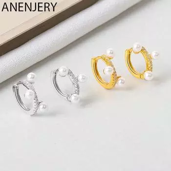 ANENJERY маленькие серьги-кольца с геометрическим рисунком из микроциркона для женщин и девочек, индивидуальные ювелирные изделия ручной работы серебряный