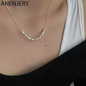 ANENJERY маленькое квадратное ожерелье с кубическими бусинами, женское простое ожерелье-цепочка на ключицу, ювелирные изделия ручной работы серебряный
