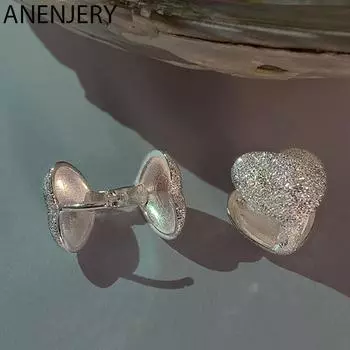 ANENJERY матовые серьги-кольца в форме сердца женские простые милые ювелирные аксессуары для девочек серебряный