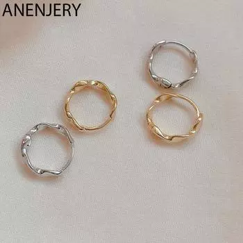 ANENJERY медные серьги-кольца для женщин и девочек, серьги-волны, элегантные ювелирные изделия для предотвращения аллергии, S-E1350 серебряный