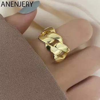 ANENJERY металлическая цепочка, широкое кольцо для женщин, модное кольцо для блоггеров с темпераментом, нишевые аксессуары Resizable
