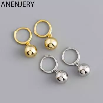 ANENJERY металлические серьги-кольца с подвеской в форме шара для женщин, персональные простые корейские нишевые универсальные ювелирные изделия серебряный