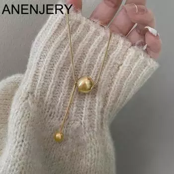 ANENJERY металлическое ожерелье с круглым шаром для женщин, вечерние подарки для влюбленных, модные бусины, цепочка-колье, ювелирные изделия серебряный