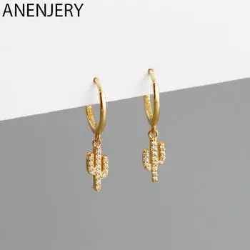 ANENJERY микро циркон кактус кулон серьги-кольца женские милые простые модные украшения для ушей серебряный