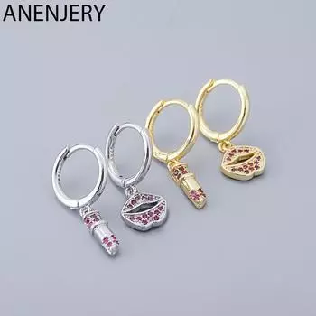 ANENJERY микро-циркон, помада, кулон, серьги-кольца для женщин, креативные сексуальные украшения с пряжкой для ушей, ювелирные изделия серебряный