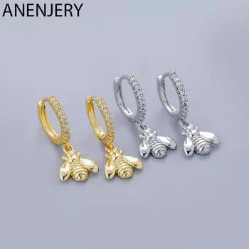 ANENJERY микро-паве циркониевые серьги-кольца с подвеской в виде пчел для женщин, индивидуальная изящная пряжка для ушей серебряный