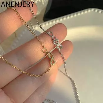ANENJERY микроцирконовое ожерелье с крестом номер 8 для женщин, простые аксессуары-цепочки на ключицы