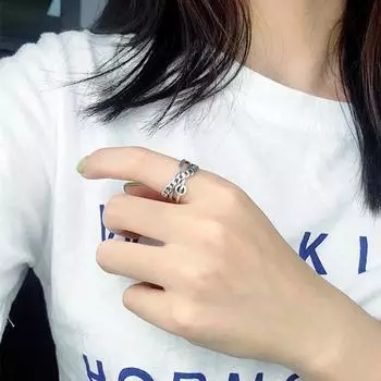 ANENJERY Многослойное открытое кольцо с надписью и черной звездой, модные украшения для женщин и мужчин, модный подарок, S-R285 Resizable