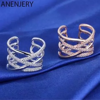 ANENJERY Многослойные кольца с переплетением любви и мозаикой из циркона для женщин, модное регулируемое кольцо S-R243 серебряный