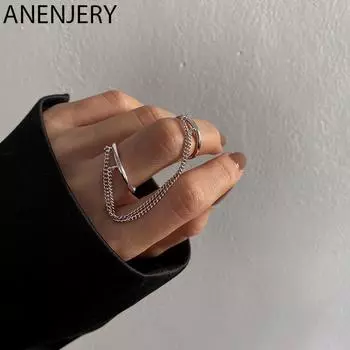 ANENJERY модная панк-цепочка с двойным кольцом, женский комплект в стиле хип-хоп, открытое кольцо, металлическая цепочка, геометрические вечерние ювелирные изделия, подарки серебряный