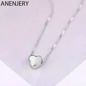 ANENJERY модное минималистичное гладкое ожерелье с подвеской в форме сердца серебряного цвета, милое очаровательное ожерелье для женщин S-N591 серебряный