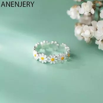 ANENJERY модные кольца с цветком ромашки для женщин, милое милое кольцо на палец, свадебное ювелирное изделие, подарок