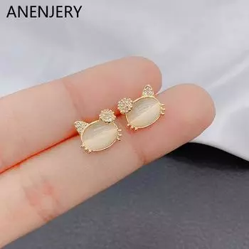 ANENJERY модные простые серьги-гвоздики с изображением кота в корейском стиле, серьги с диким темпераментом и животными для женщин, ювелирные изделия, подарок, оптовая продажа золотой