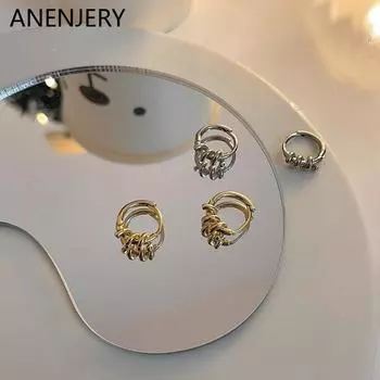 ANENJERY модные простые серебряные серьги-кольца для женщин и девочек, круглые круглые минималистичные серьги, вечерние украшения серебряный